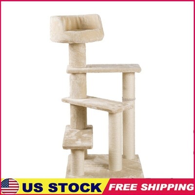 Cat Tree 4-Level Plush Bed Scratching Posts Senior Cats Cozy Furniture Beige New