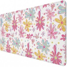 Colorful Floral Large Mouse Pad Pink Desk Mat For Women 31.5 x 15.7 Inch PC