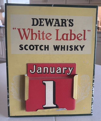 Vintage Dewar s Scotch Whisky Tin over Cardboard Advertising Calendar Complete