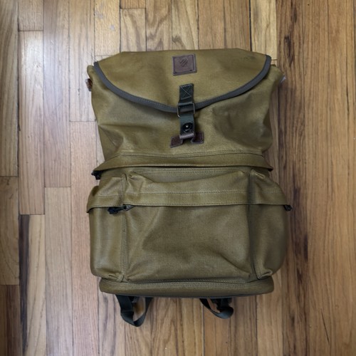 Langly Delta Waxed Covered Camera Bag Backpack Green Canvas Leather Trim