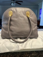 Cole Haan Gray Dome Satchel Top Handle Bag Zip Closure Gold Hardware Dust Bag