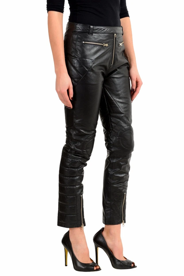 Pantalones informales para mujer Maison Margiela MM6 100 % cuero negros EE. UU. S IT 40 Foto 2 de 4