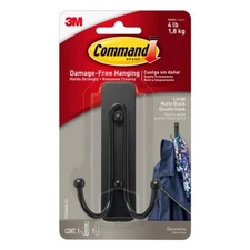 3M Command 2 in. L Matte Black Metal Large Double Hook 4 lb. cap. #17036MB-ES
