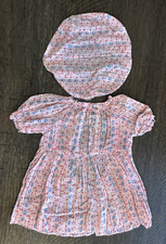Vintage Pink Floral Doll Dress with Matching Cap