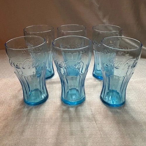 Vintage Coca Cola Glass Tumbler Classic Collectible Light Blue 6" Set of 6
