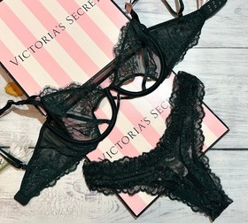 Victoria&rsquo;s Secret Lace Shine Shimmer Unlined Peekaboo Balconette Bra Set