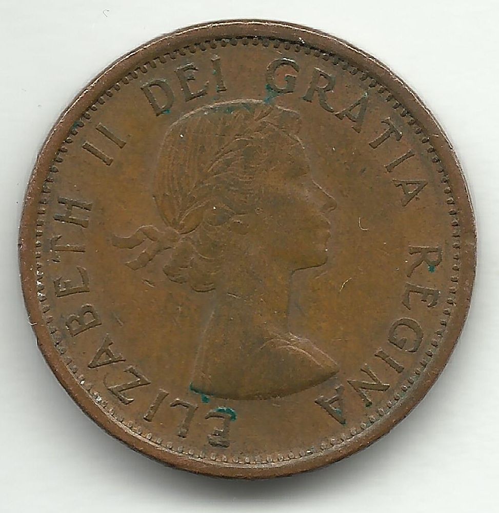 1957 Canada One Cent Coin Canadian Penny w/ Queen Elizabeth II