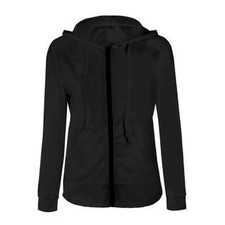 Women Fashion Full Zipper Hooded Jacket - Black