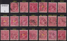 **PRICING IS FOR ONE (1) STAMP**. AUST KGV 1d RED SWK POSTMARK/DATE INTEREST (3)