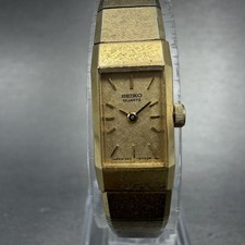 Seiko Watch Women 12mm Gold Dial Gold Tone Rectangle 1320-5049 New Battery VTG