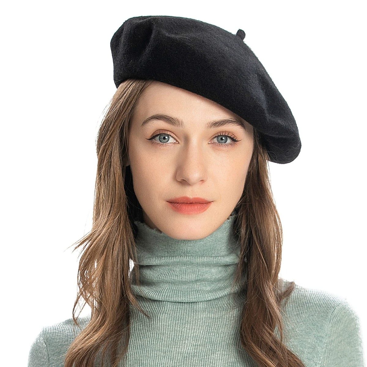1282 Women Beret Hat French Style Solid Color Fashion Outdoor Wool Cap Sky Blue Wool Beret: French Style Knit Hat - Etsy main image 2