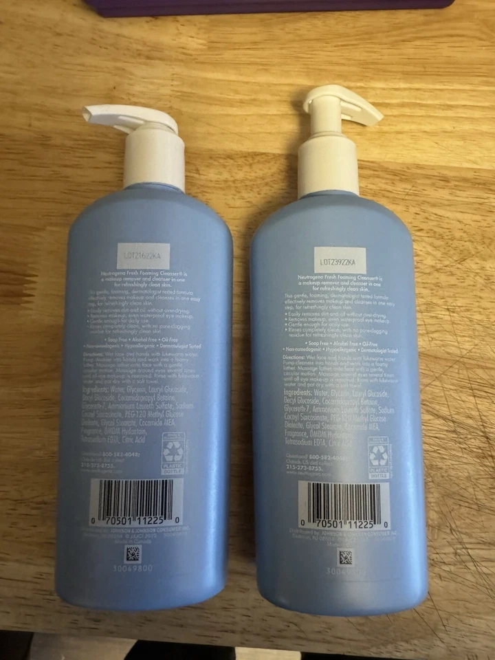 2- Neutrogena 9.6oz FRESH FOAMING CLEANSER Makeup Remover Discontinued LARGE - Image 2 of 2