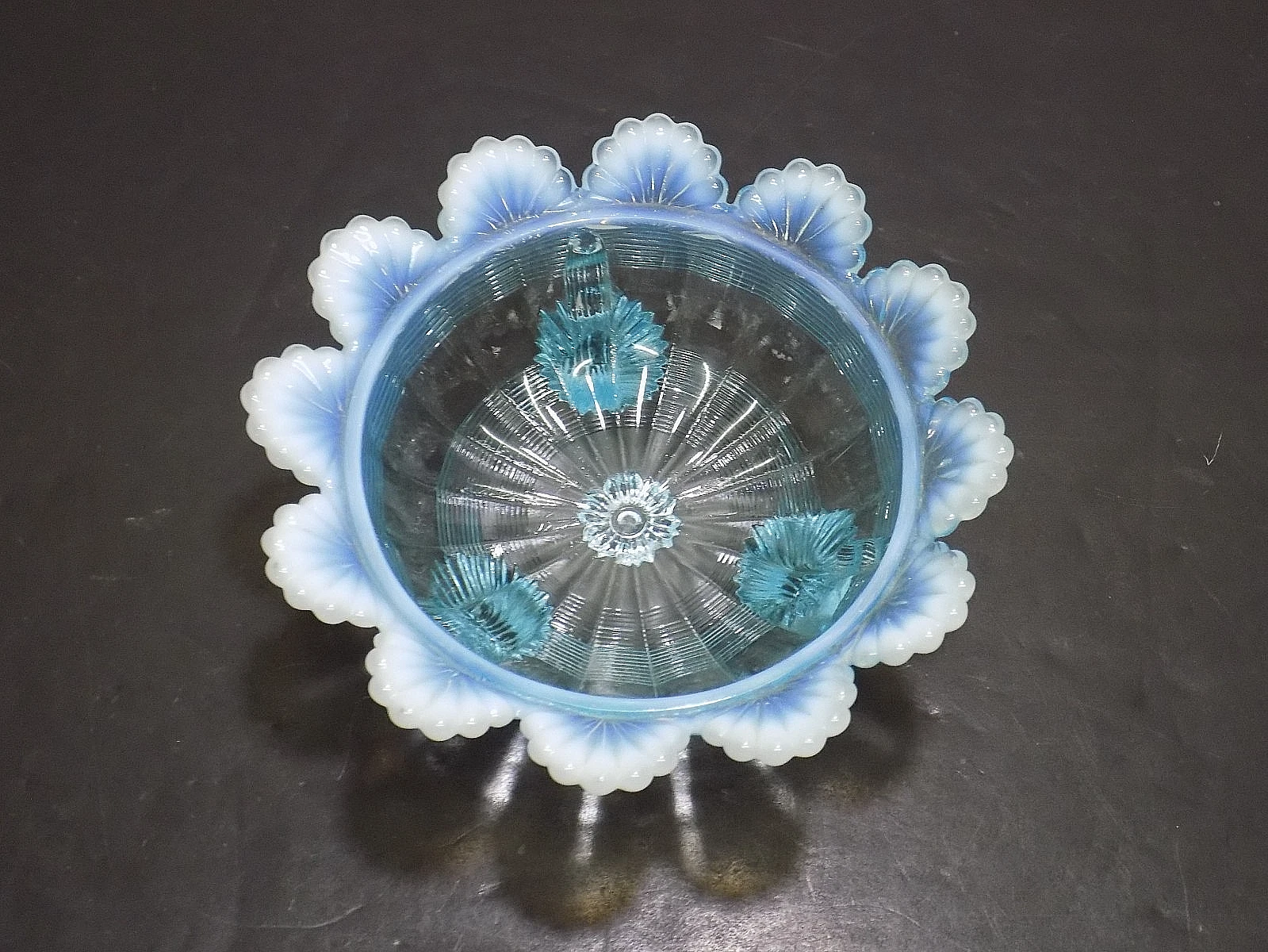 Northwood Klondike Blue Opalescent EAPG Glass Butter Dish w/ Snail Feet NO LID
