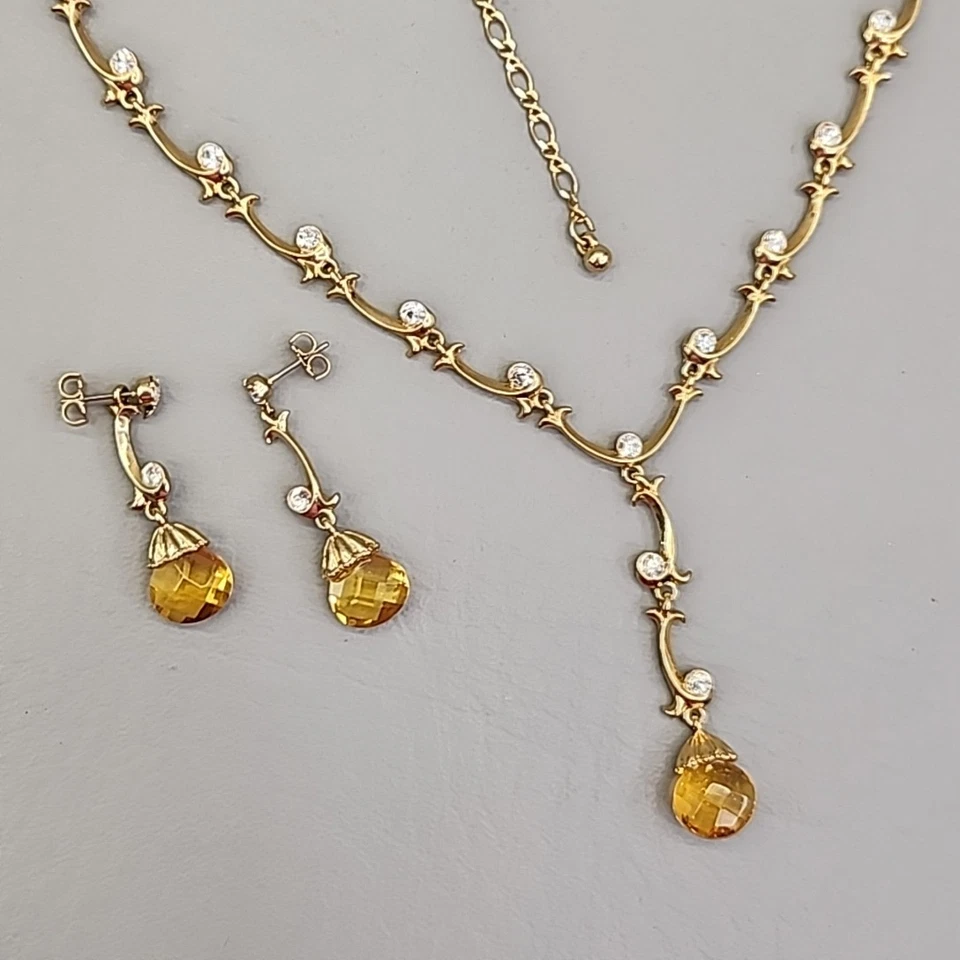 Vintage Avon Necklace Pierced Earrings Set Briolette Vine Gold Tone 19" - Image 2 of 4