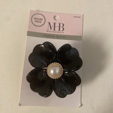 Must Have Beauty Black With Pearl Flower Plastic Hair Clip NWT