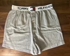 VTG Tommy Hilfiger Gray Boxer Shorts L Logo Cotton Sleep Y2K RARE Sweatshort