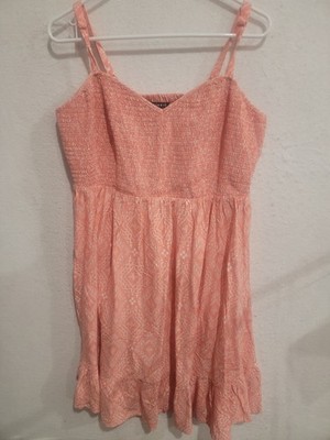 Torrid Peach Geometric Smocked Bodice Challis Mini Dress 2 2X Plus Size Boho Sun
