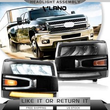 Vland Led Projector Headlight For 2007-14 Chevy Silverado 1500 2500hd Sequential