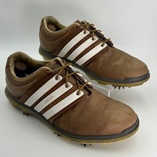 Adidas Adipure Golf Shoes Mens 9 Brown Leather Spiked Q46892 Classic Sporty