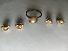 Pearl and Diamond Gold plated Silver Ring size 7 & Earrings x 2 {88collect}