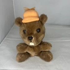 Dakin Brown Beaver Plush Stuffed Bean Bag Bottom Vintage 1978 Rare Orange Hat