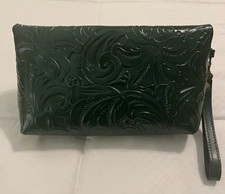Patricia Nash VALERIE Green Leather Embossed Fold-Over Wristlet Clutch NWT