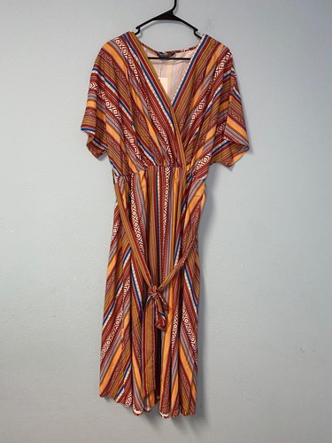 NWT Bloomchic 14/16 1x Multicolored Tribal-patterned Maxi Dress Orange Fall colo