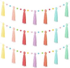 3 Pcs Colorful Pom Pom Tassel Garland Classroom Each 50'' Boho Rainbow Felt
