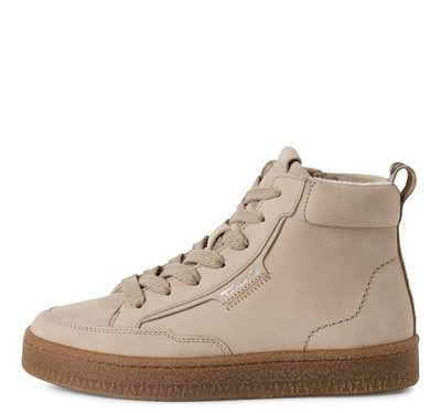 Tamaris Damen Sneaker 25203 Antelope Beige - Leder, Wechselfußbett & Leo-Detail