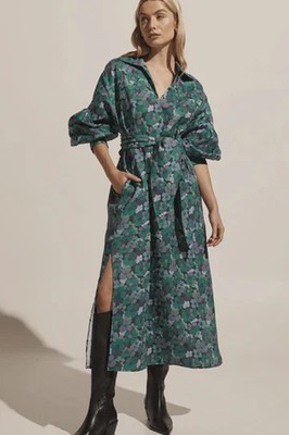 Zoe Kratzmann NWT Beeline Midi Dress Size 0/ AU 8 /US 4 Linen Belted Shirt Green