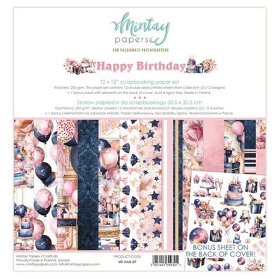 HAPPY BIRTHDAY 12x12 Paper Set Mintay Papers Scrapbook + BONUS Motifs