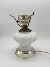 Vintage Hobnail Milk Glass Table Lamp With Brass-Tone Accents 10" Tall MCM
