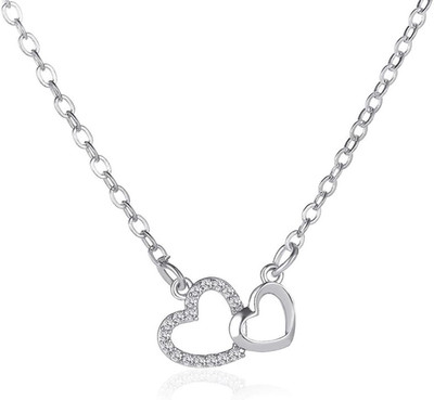 Damen Kette Herz Halskette 925 Sterling Silber Verschlungene Herzen mit Anhänger
