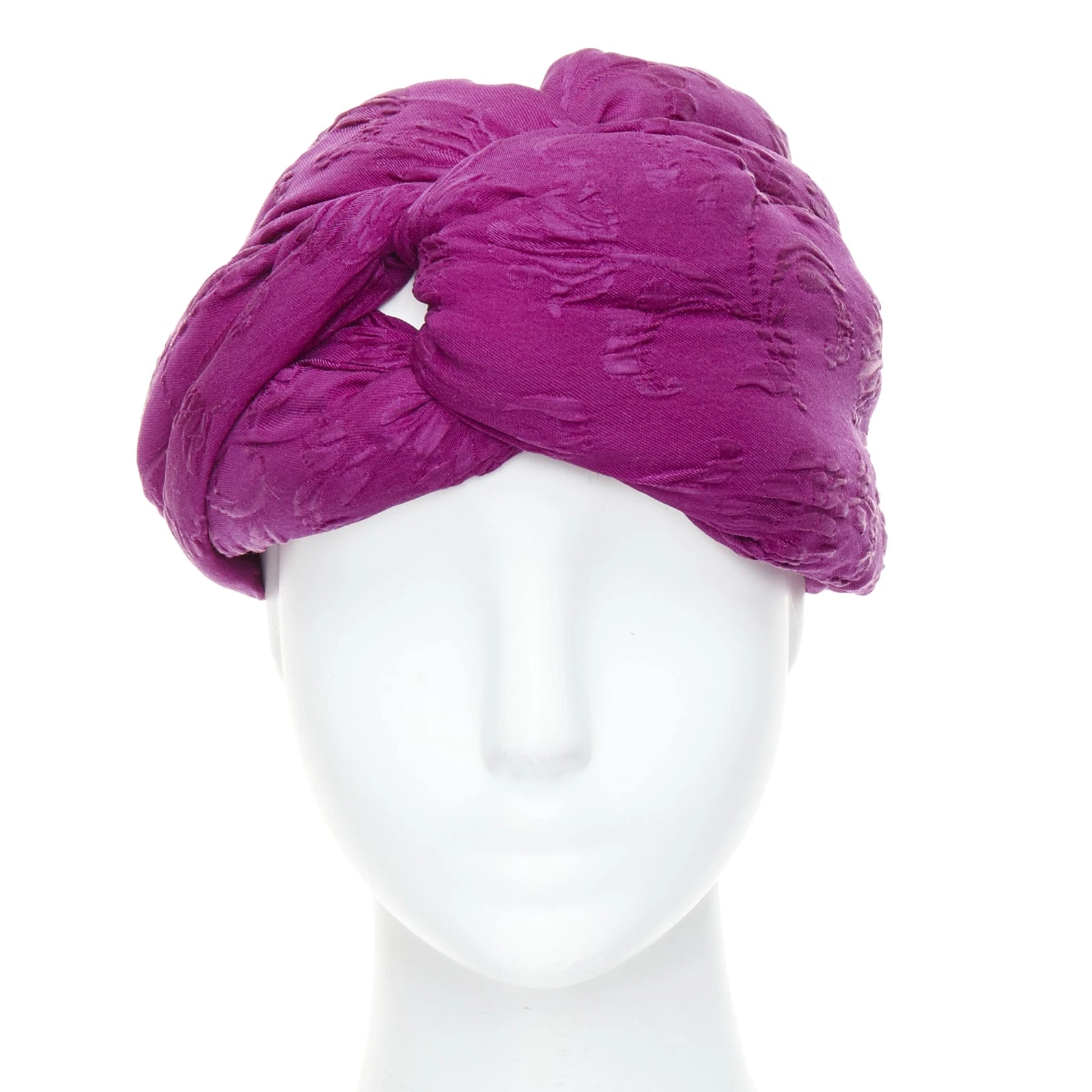 GUCCI Ancien bandeau turban nœud brocart soie violet Hollywood 57 cm M