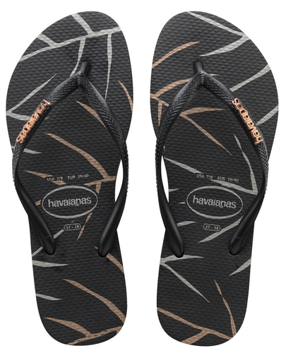 Havaianas Ojotas Para Mujer con Logotipo Sandalias de hoja metálica Delgado  Negro/Plata Nuevo Con Etiquetas | eBay