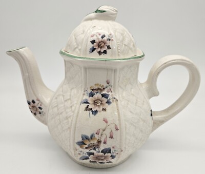 英国アーサーウッド社アンティーク水差し Vintage Arthur Wood England Teapot Embossed Basket-weave Floral