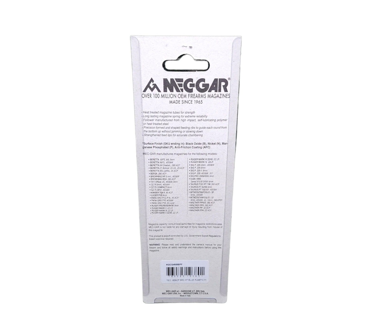 Mec-Gar 1911 .45ACP 8 Round Pistol Magazine, Blued - MGCG4508BPF