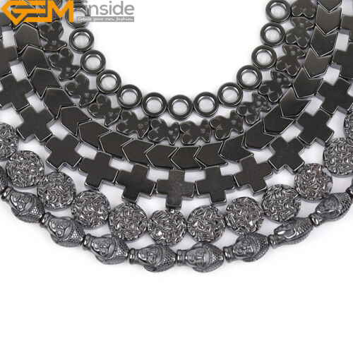 Cuentas de hematita negras naturales fabricación de joyas poder energía chakra 15" moneda cruz - Imagen 3 de 360