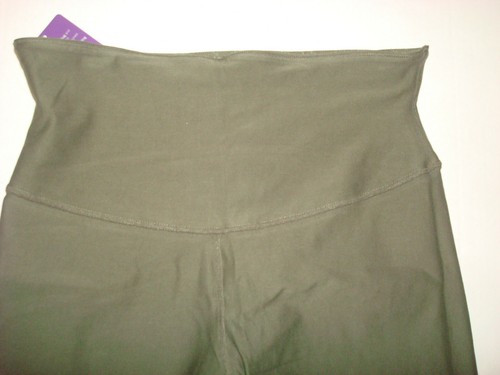New Womens L Yoga High Waist Leggings Yummie Reversible Dark Green Capri Walk - Picture 8 of 9