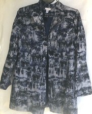 Chico's Size 1 Jacket Open Front with Hook Closure Blue with Silver overtones