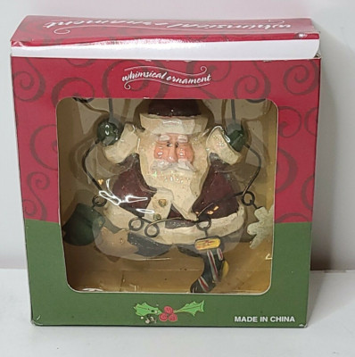 Costco Wholesale Whimsical Santa Ornament   NIB   RED outfit, gold stars
