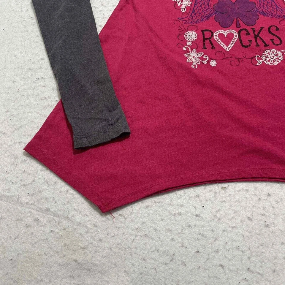 Camisa Lucky Brand Live in Love Para Niña Grande Rosa Gris Manga Raglán Cuello Redondo Foto 2 de 4