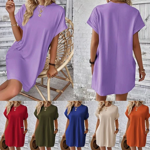 Womens Sundress Short Sleeves Casual Ladies T-shirts Dress Loose Summer Dresses - Bild 2 von 31