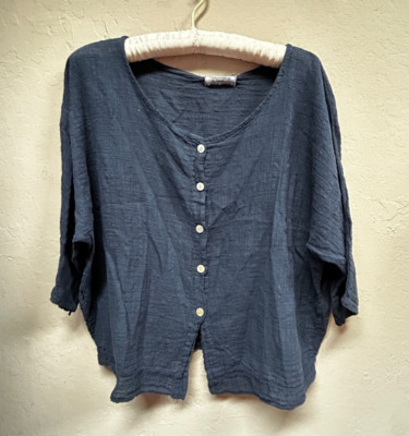 Nina Kendosa Paris Womens Cotton Button Down Oversized Blouse Made in Italy