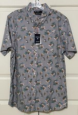 NWT Cremieux Classics size L navy striped short sleeve button up shirt mens
