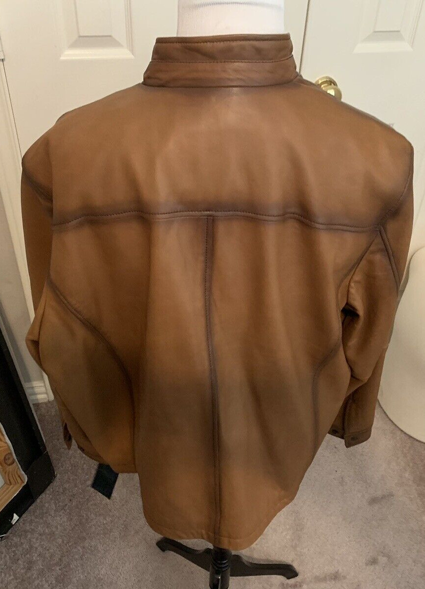 ROUNDTREE & YORKE LAMBSKIN MENS SIZE XL LEATHER JACKET LIGHT Brown  New image 4