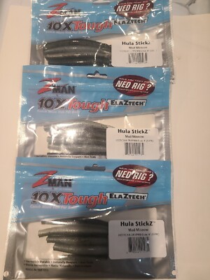 LOT OF 3- Z-MAN ELAZTECH PLASTICS 4'' HULA STICKZ HSTICK4-281 MUD MINNOW