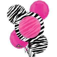 ZEBRA STRIPES CUSTOMIZABLE FOIL MYLAR BALLOON BOUQUET (5pc) ~ Birthday Supplies