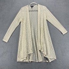 Forever 21 Womens Cardigan Sweater Small Beige Knit Floral See Through Throw On