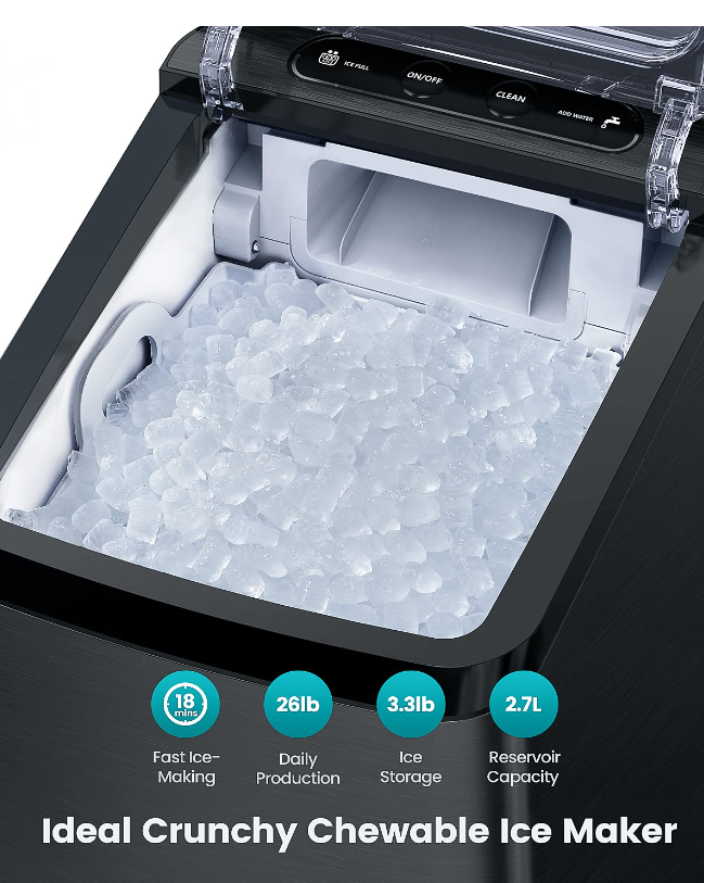 Wamife Nugget 30lbs/Day Countertop Pebble Ice Maker Machine Black WA